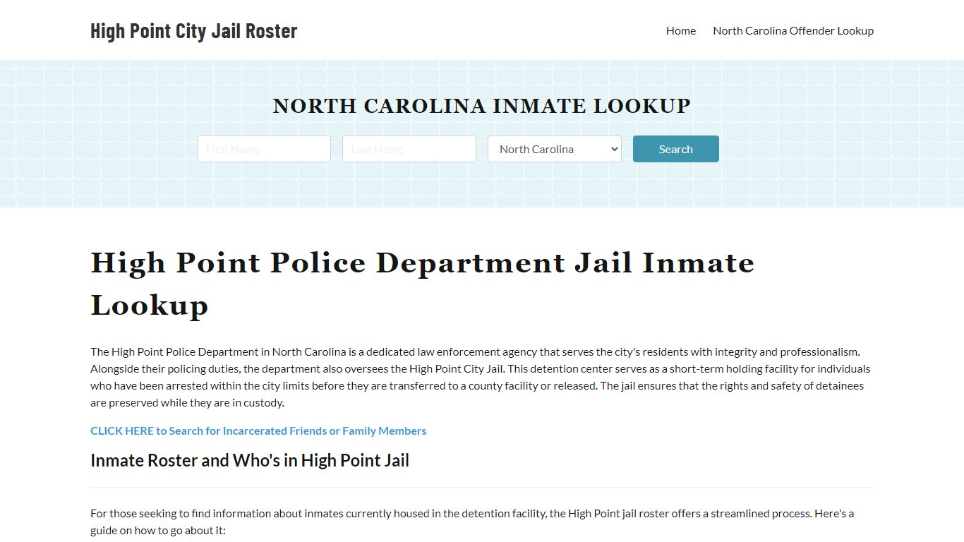 High Point Police Department & City Jail, NC Inmate Roster, Arrests ...